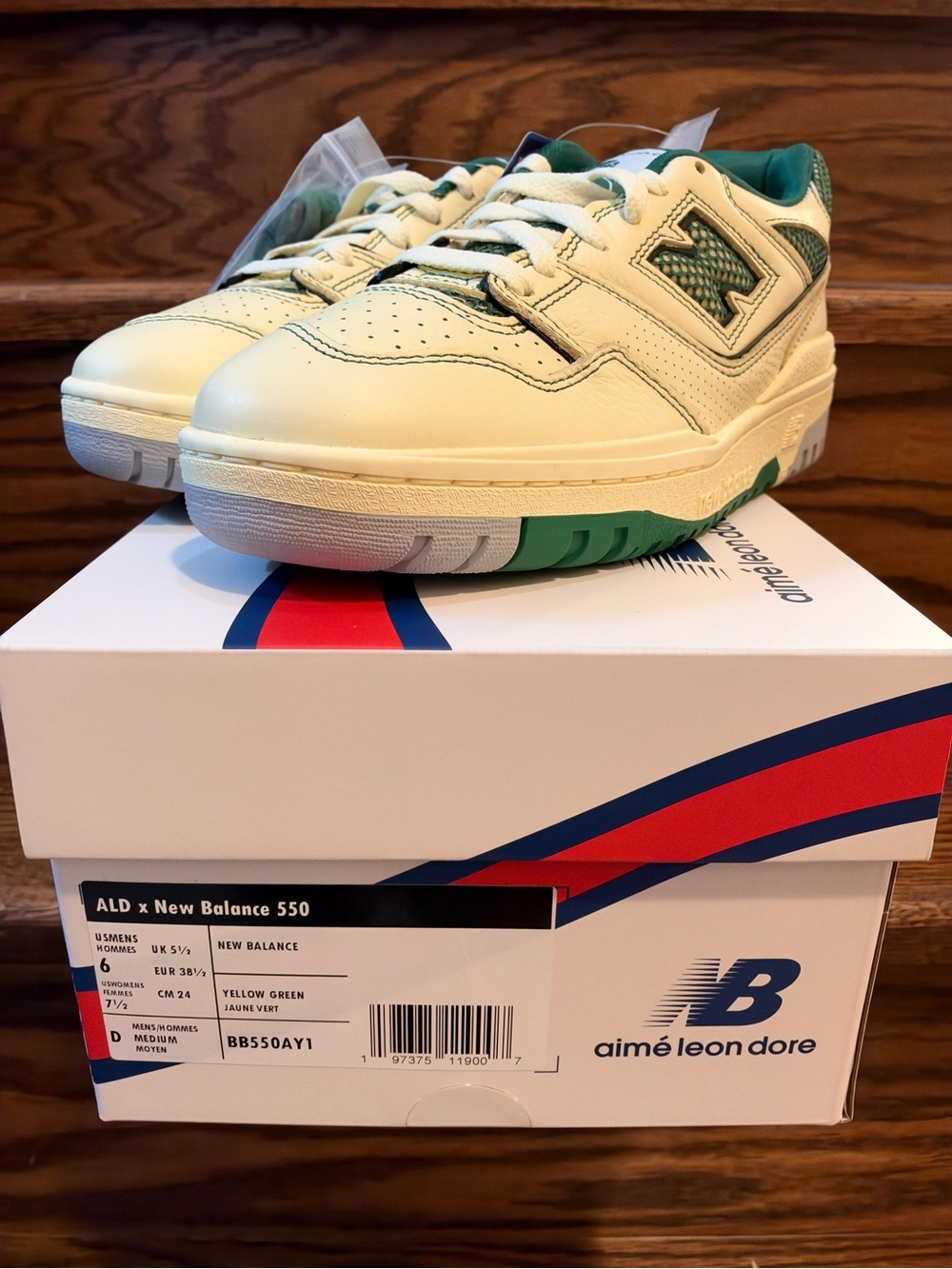 Aimé Leon Dore x New Balance 550 Yellow Green Men's Sz 6 Women's Sz 7.5 NWT